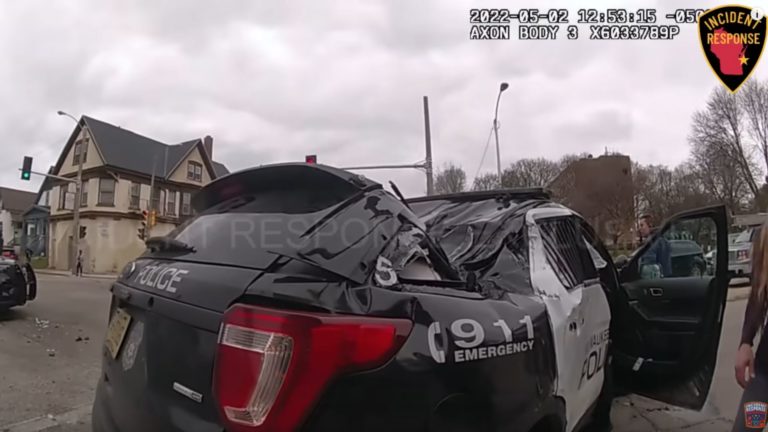 Milwaukee Police Car Gets Crunched By Reckless Driver