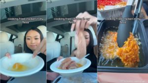 Tesla Owner Prepares Meals In Her Car