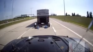 Jeep Comes Off A Trailer And Drives Itself