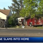 Fire Engine Crashes Into California House