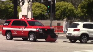 Fire Battalion Truck Collides With A Volkswagen In Los Angeles