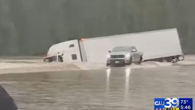 Semi-Truck Drowns In Houston Flooding
