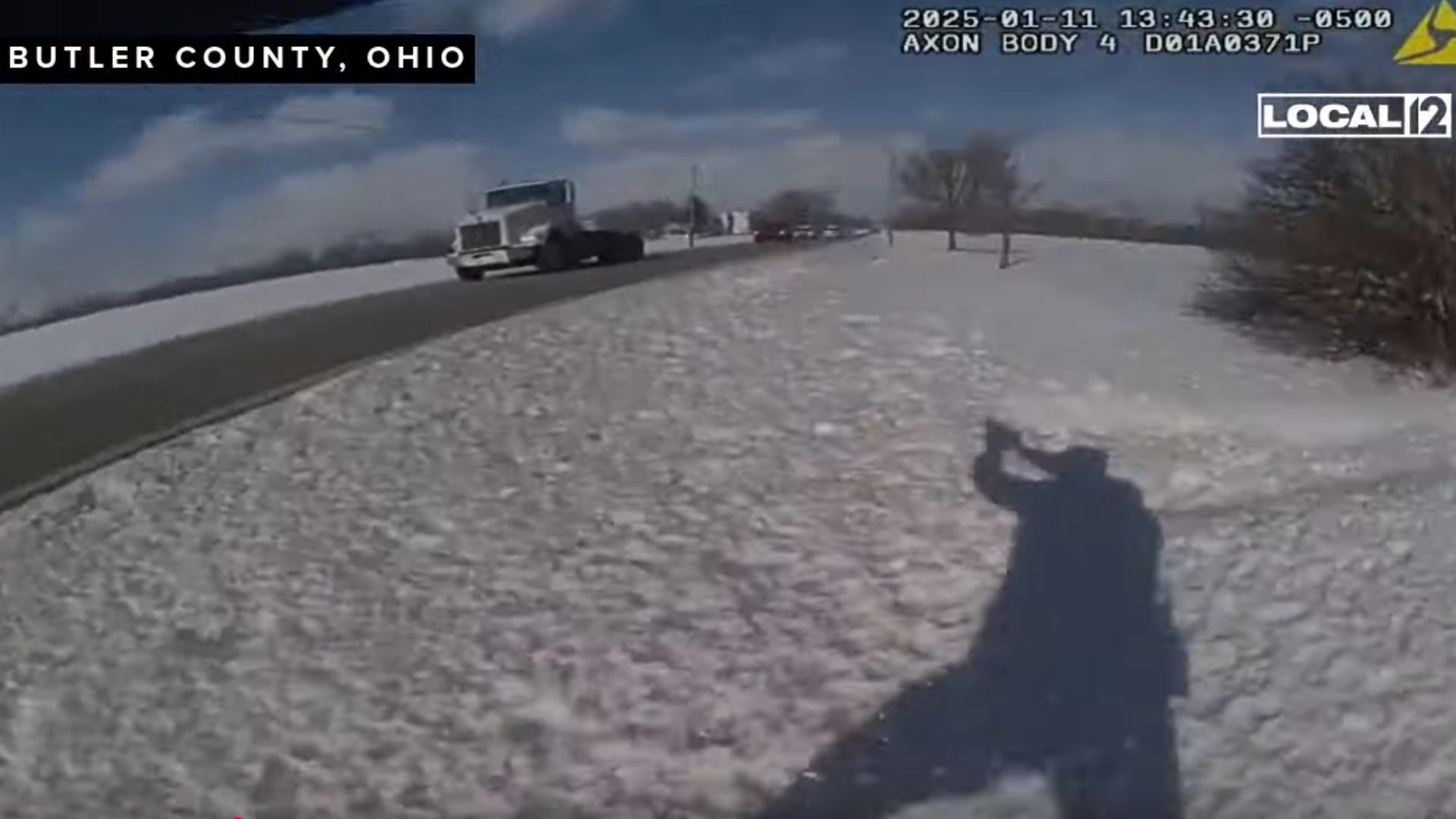 Dramatic Bodycam Footage Cop Spikes Stolen Semi Trucks Tires