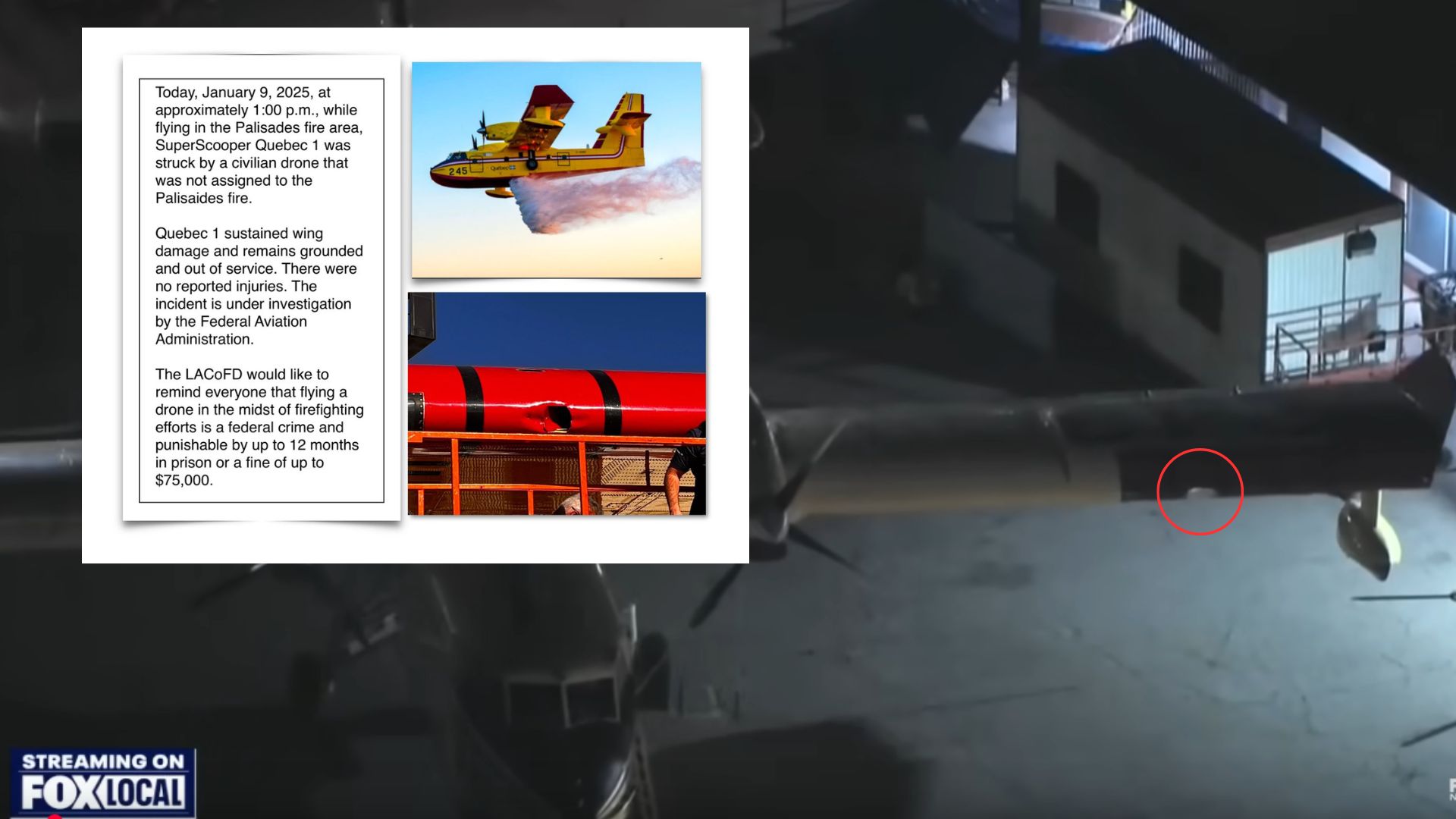 Drone Hits Super Scooper Airplane In Palisades California Fire