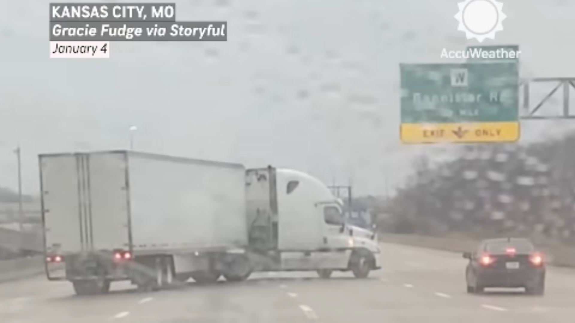 Semi Truck Jackknifes In Traffic Thanks To Icy Road
