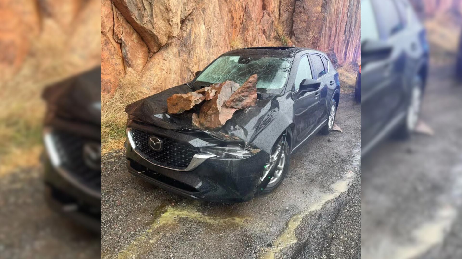Mazda Gets Crushed By Falling Rock