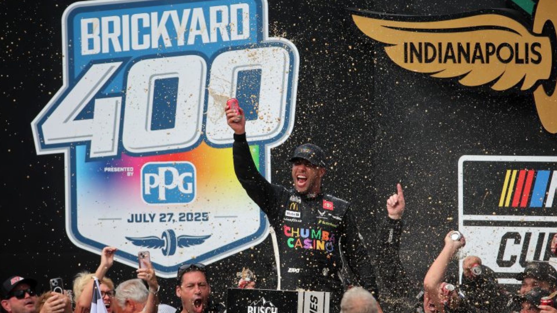 Bubba Wallace Takes Checkered Flag At Brickyard