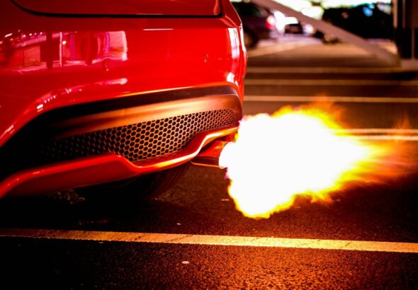 red car blowing turbo