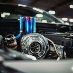 black and silver car engine