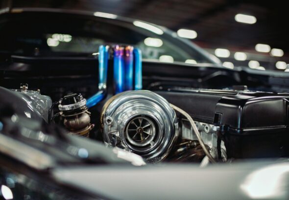 black and silver car engine