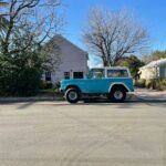 blue and white single cab truck parked near bare trees during daytime