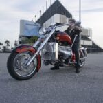 Boss Hoss Cruiser Bike with V8 engine parked outside a racetrack