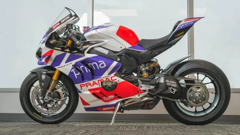 2024 Ducati Panigale V4 Jorge Martín 2023 Racing Replica in Prima Pramac livery, side profile