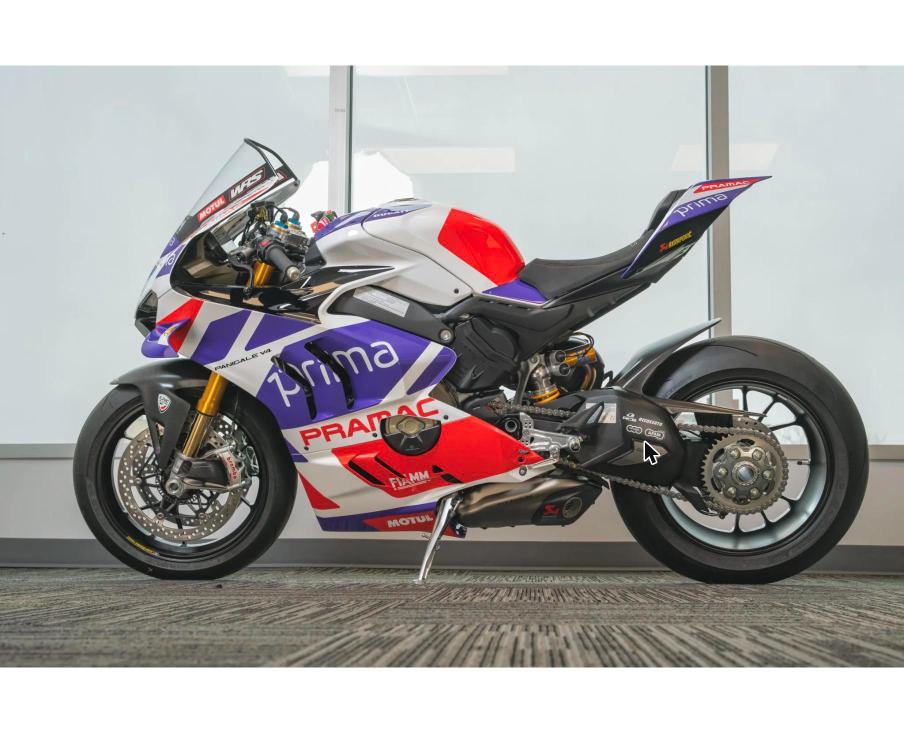2024 Ducati Panigale V4 Jorge Martín 2023 Racing Replica in Prima Pramac livery, side profile
