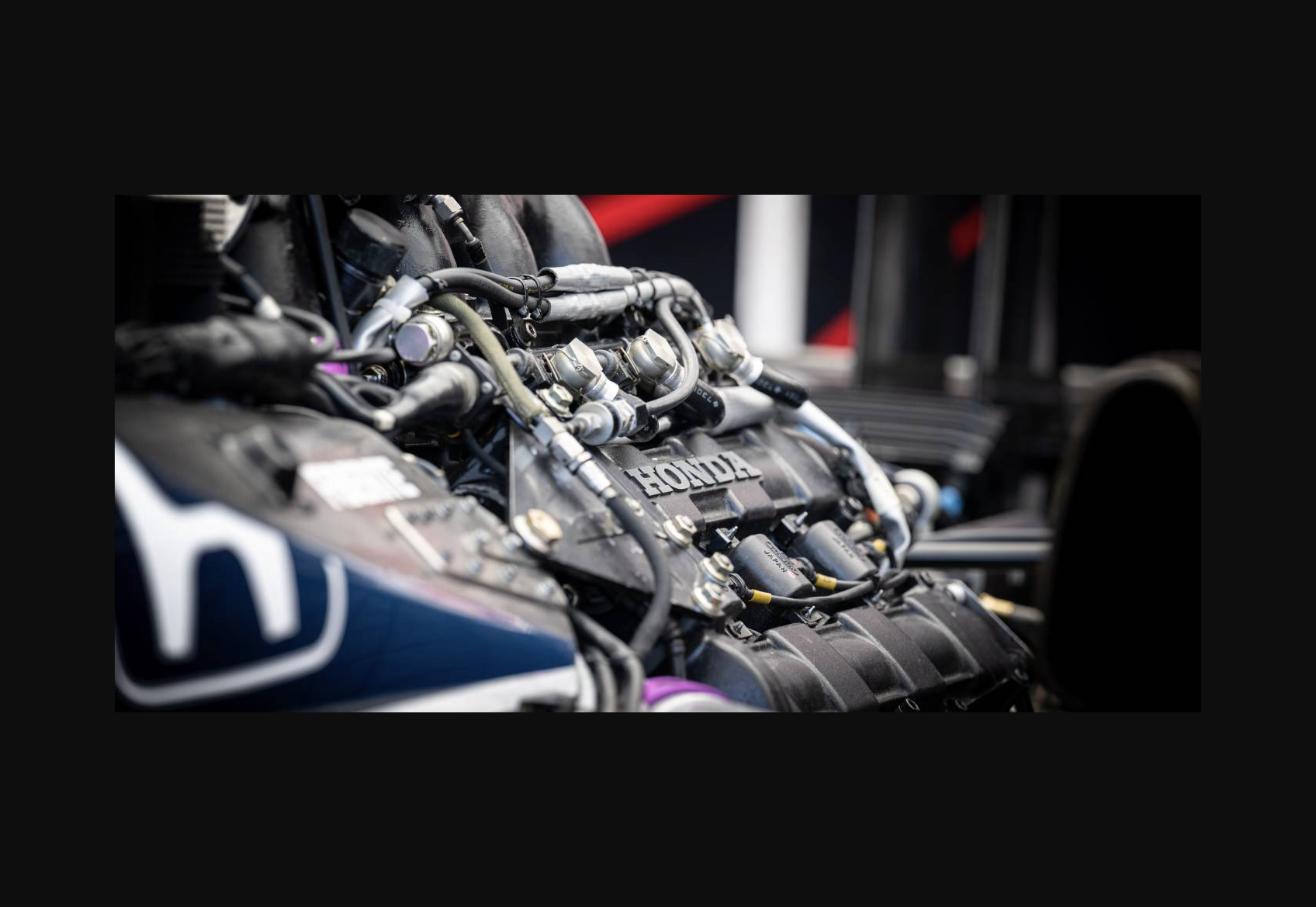 Close-up of the Honda RA166E turbo V6 engine in the Williams FW11 at Goodwood