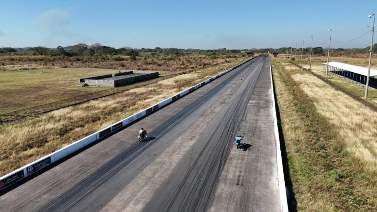 Aerial view of an empty eighth-mile drag strip