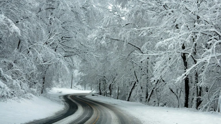 Icy road after a heavy snowfall