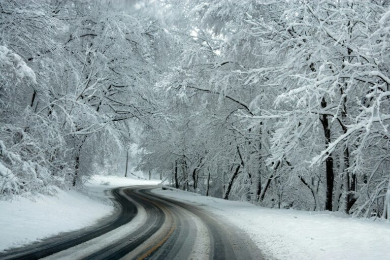 Icy road after a heavy snowfall