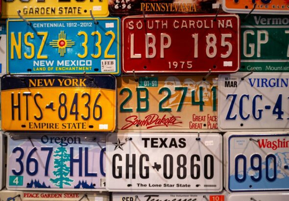 Collection of diverse state license plates