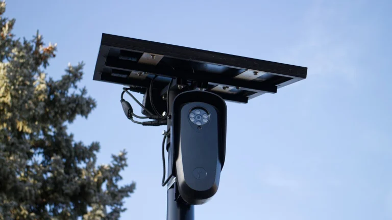 A solar-powered security camera with a clear view.