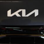 a close up of the front grill of a car