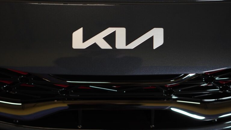 a close up of the front grill of a car