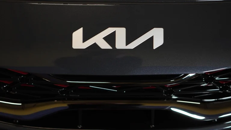 a close up of the front grill of a car