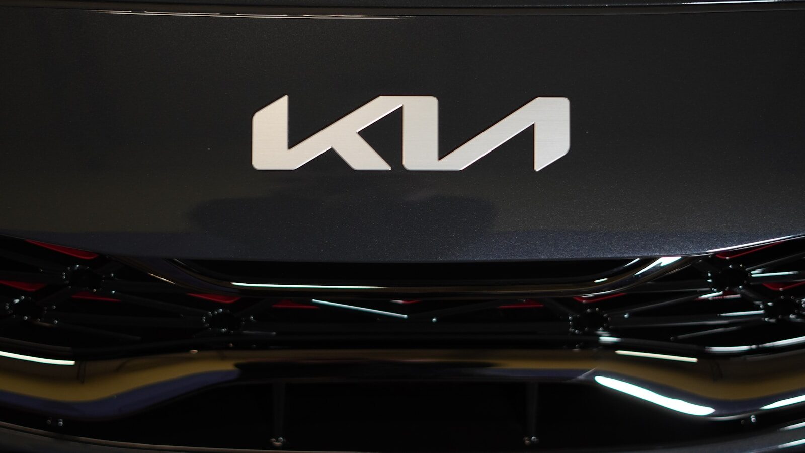 a close up of the front grill of a car