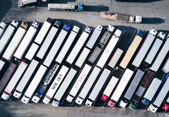 aerial photography of freight truck lot
