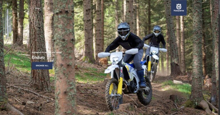 Husqvarna FE enduro motorcycles riding off-road, the model line affected by the rear brake caliper recall
