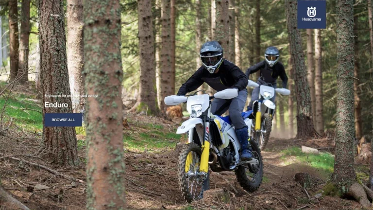 Husqvarna FE enduro motorcycles riding off-road, the model line affected by the rear brake caliper recall