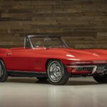 Front three-quarter view of the Rally Red 1967 Corvette Convertible sweepstakes prize