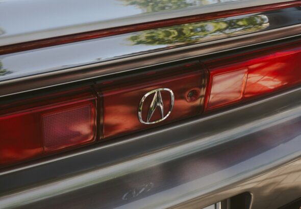 A close-up of an acura car's tail light.