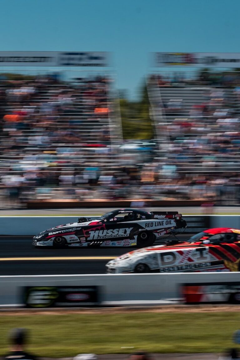 Nitro drag racing funny car launching off the line at a dragstrip