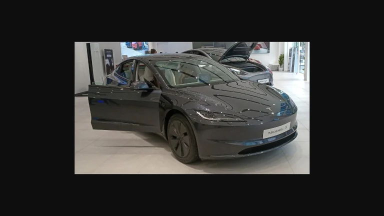 2025 Tesla Model 3 Long Range on display at a Tesla store