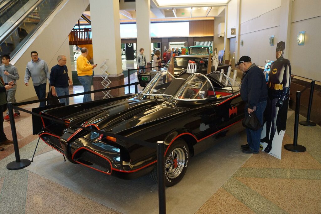 Replica of the 1966 Batman TV series Batmobile, based on the Lincoln Futura, at the Twin Cities Auto Show