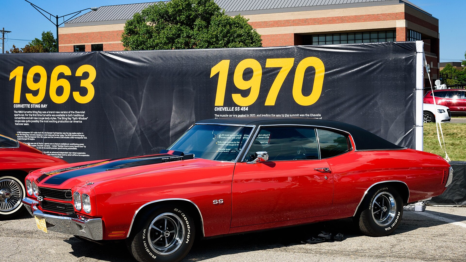 Red 1970 Chevrolet Chevelle SS 454 with black stripes