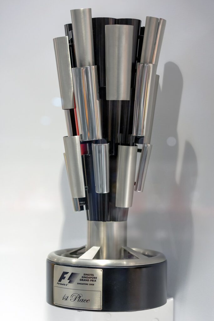 Fernando Alonso’s 2008 Singapore Grand Prix winner’s trophy on display at the Museo Fernando Alonso