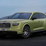 Green Bentley Torcal electric SUV front three-quarter view showing its diamond-pattern grille