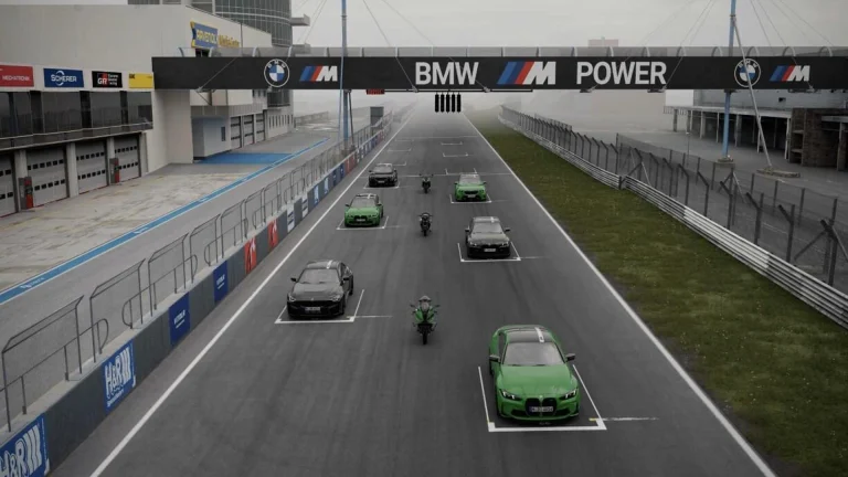 BMW Edition 100 Jahre Nürburgring line-up of M cars and M motorcycles on the Grand Prix circuit