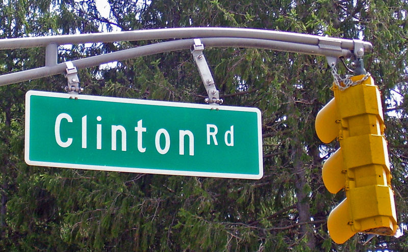 Clinton Road street sign in West Milford, New Jersey