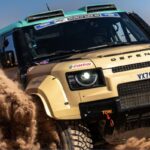 Defender D7X-R rally-raid race car throwing sand in the desert ahead of the 2026 Rallye du Maroc