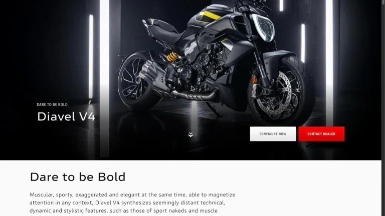 Ducati Diavel V4 naked power cruiser parked in a dark studio, the platform expected to gain a new V4 S variant for 2027