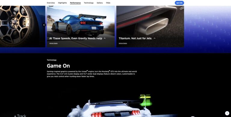 2026 Ford Mustang GTD rear three-quarter action shot on a mountain road