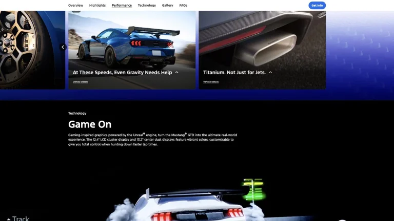 2026 Ford Mustang GTD rear three-quarter action shot on a mountain road