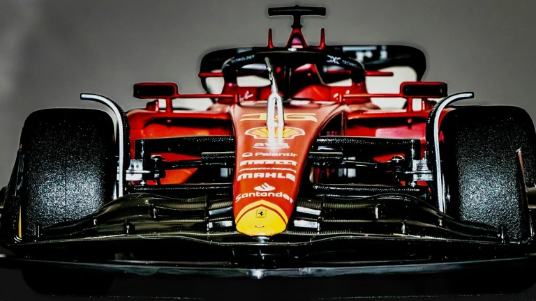 Front view of a red formula 1 race car