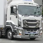 White delivery truck with chrome accents on road