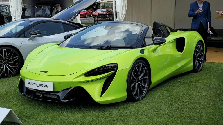 Lime green McLaren Artura Spider on display