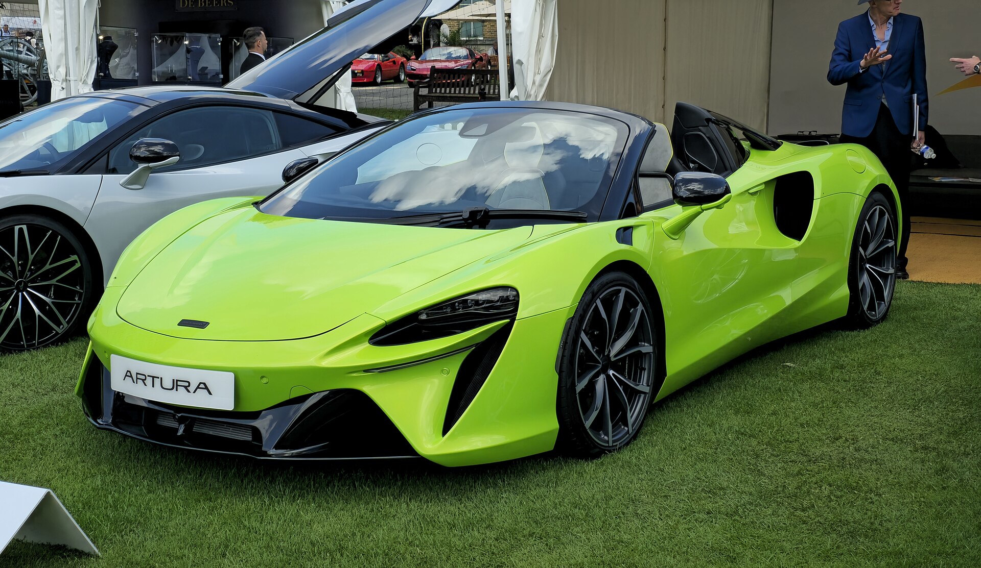 Lime green McLaren Artura Spider on display
