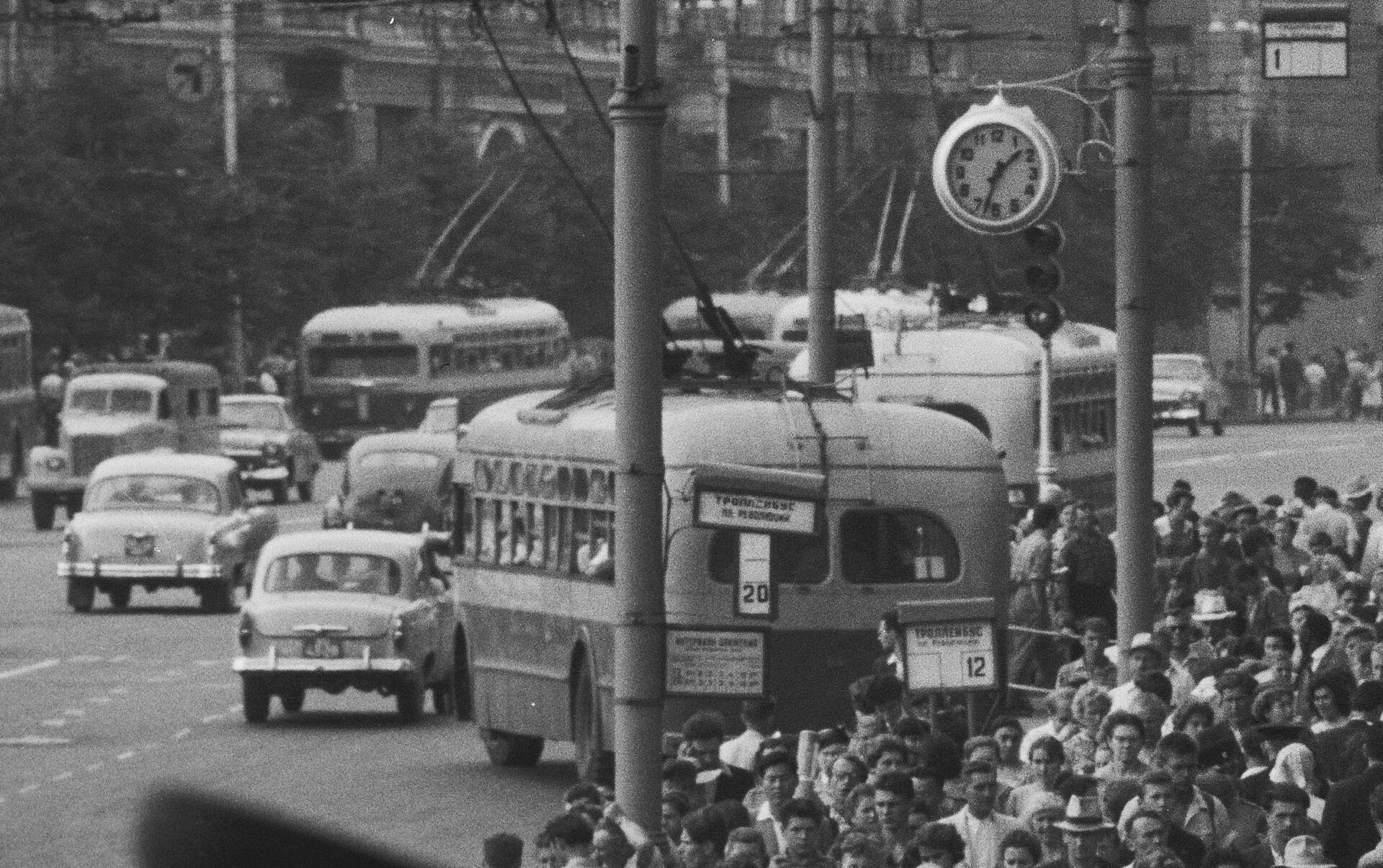 Moscow street scene in 1961, the era of the Black Volga legend